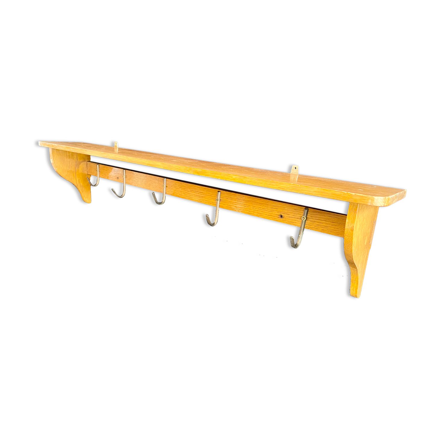 Kitchen shelf French artisanal work vintage 60s solid oak and copper