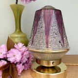 Vintage art deco globe table lamp in clear and purple glass
