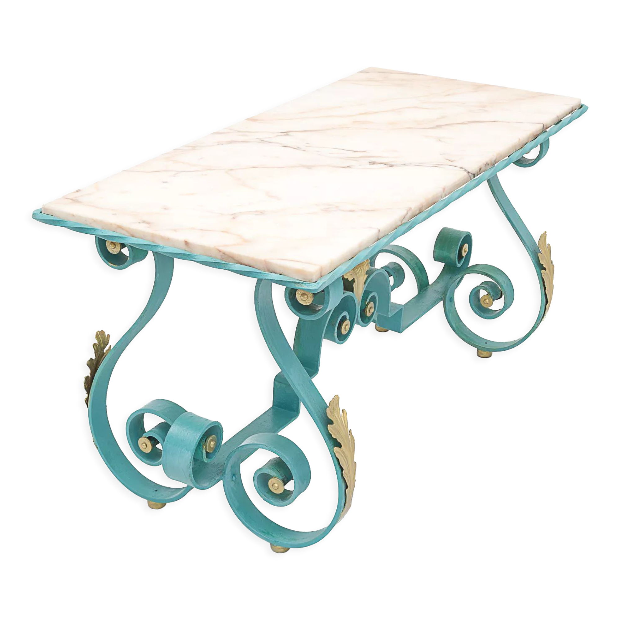 Table basse fer forgé et marbre, 1950