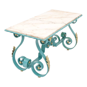 Table basse fer forgé et marbre,