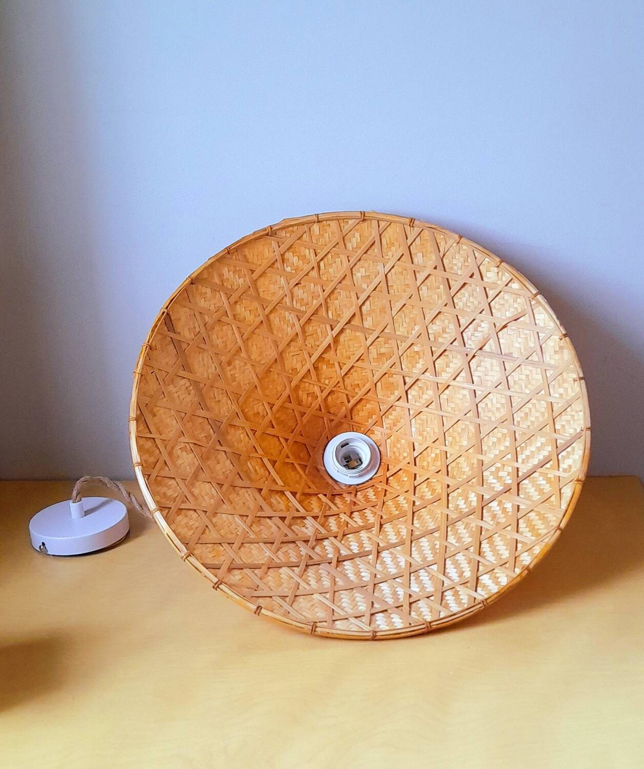 70s woven bamboo pendant light