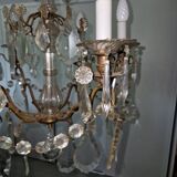 Brass chandelier with glass shaft, crystal tassel plates and daggers - 6 lights