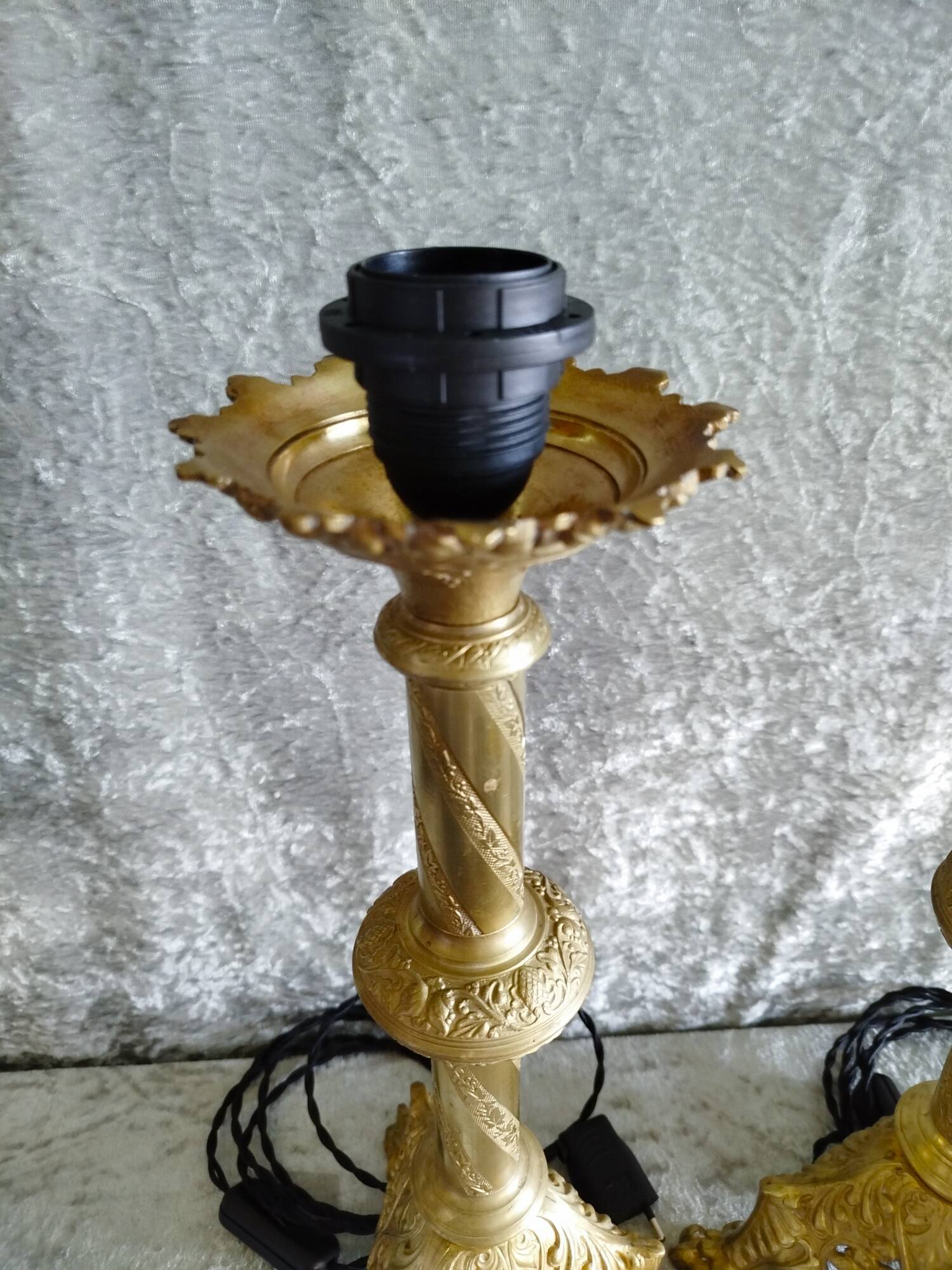 Pair of bronze candlesticks transformed into lamp bases