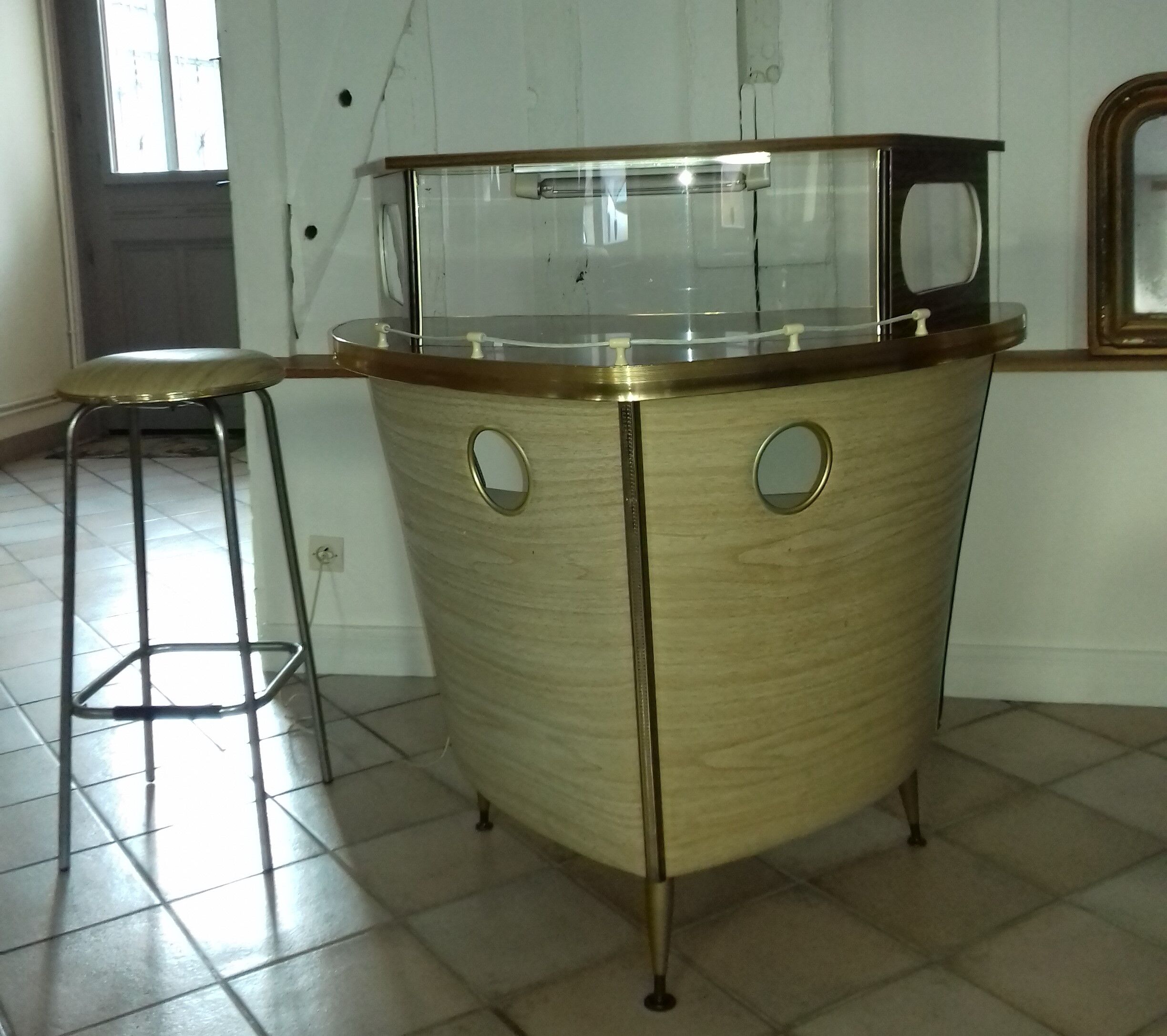Tripod bar, shaped bow of boat vintage with his stool