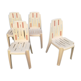 Suite de 4 chaises "Samba" dessinées par Pierre Paulin pour Henry Massonnet, 1960s