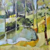 Large oil painting on canvas 20th HD Lemercier impressionist landscape