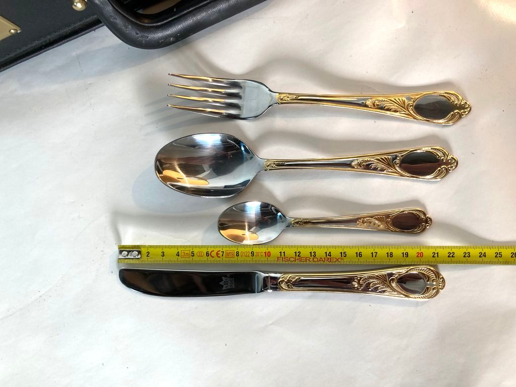 Cutlery set SBS Bestecke Solingen 70 pieces gold plated, vintage