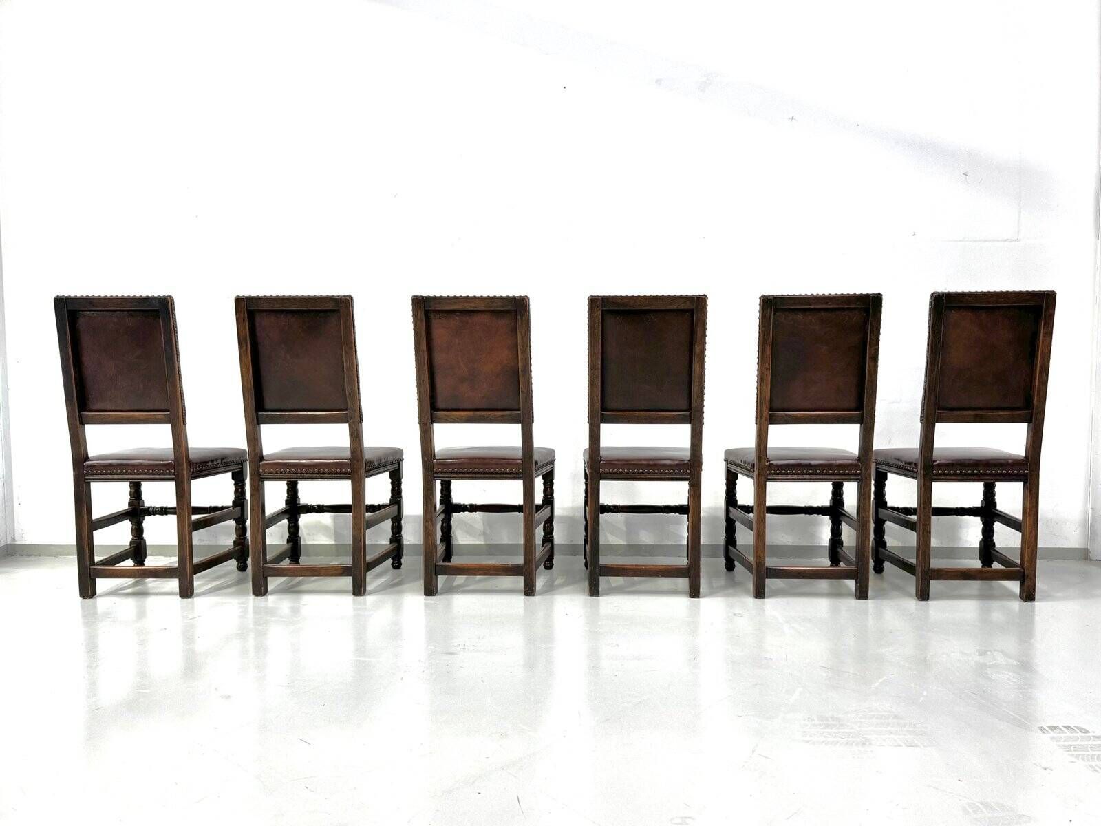 Vintage Handmade French Chairs in Leather & Oak, 1970s.