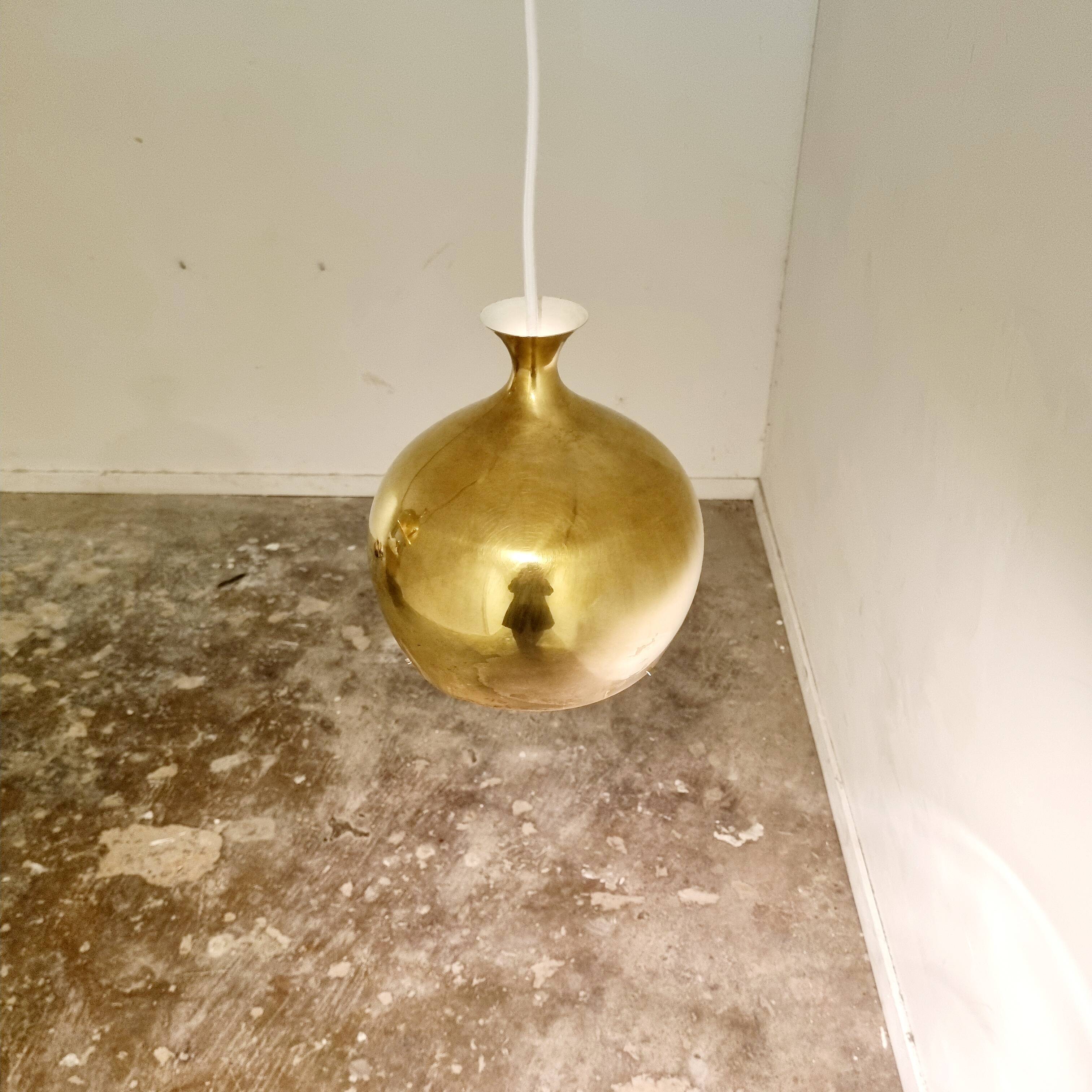 Set of Two Elegant Brass Pendant Lamps Löken by Helge Zimdal for Falkenberg