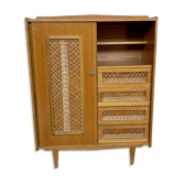 🌿 Armoire vintage bois & cannage – Style scandinave ✨