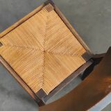 Suite of 6 chairs brutalist style straw and solid oak