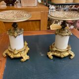 PAIR OF LOUIS XV STYLE BRONZE AND MARBLE CASSOLETTES WITH ANTIQUE DECORATION
