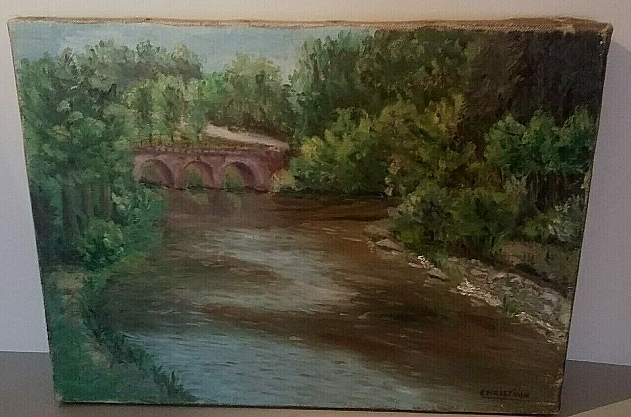 Tableau peinture Huile sur toile paysage rivière