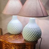 Pair of italian style electric ceramic lamps and new lampshades 43x38