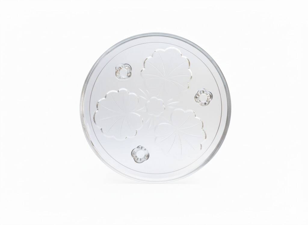 Plateau décoratif rond en verre avec motif de feuilles