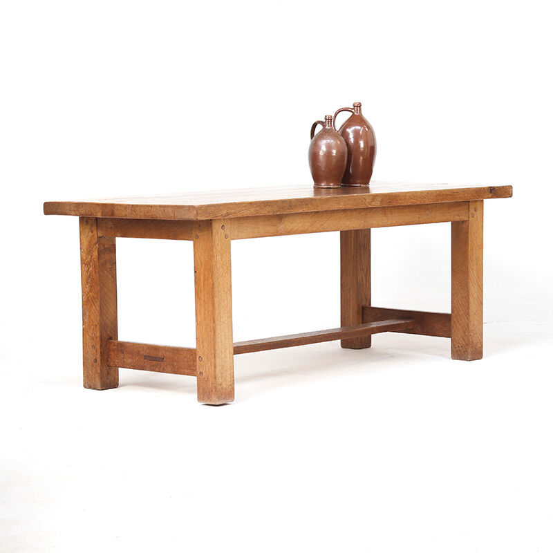 Vintage Mid-Century Brutalist Rustic Oak Dining Table