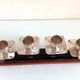 Four-headed candlestick in teak and chrome metal Scandinavian style / vintage 60s-70s