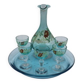 Magnifique service a liqueur en vere bleu emaille legras george sand art no