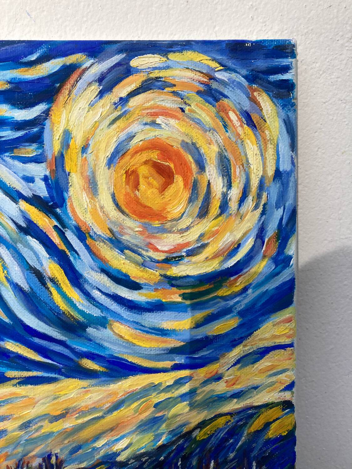Starry night landscape painting oil on canvas