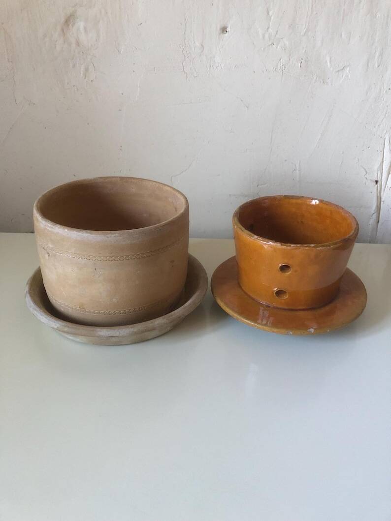 Vintage Biot Terracotta Butter Cooler: French Farmhouse Glazed Ceramic