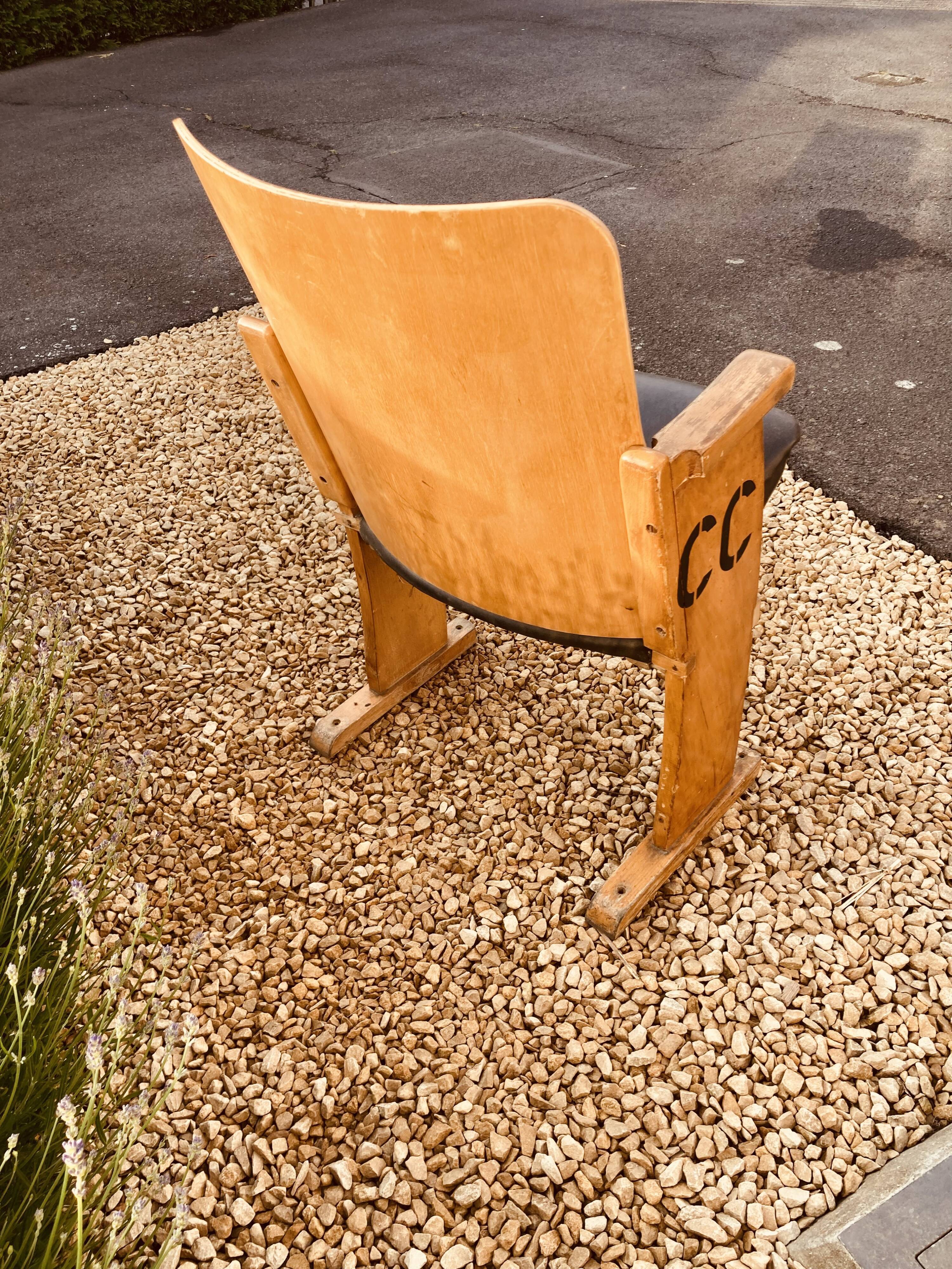 Chaise de cinéma 1920 en bois et skai