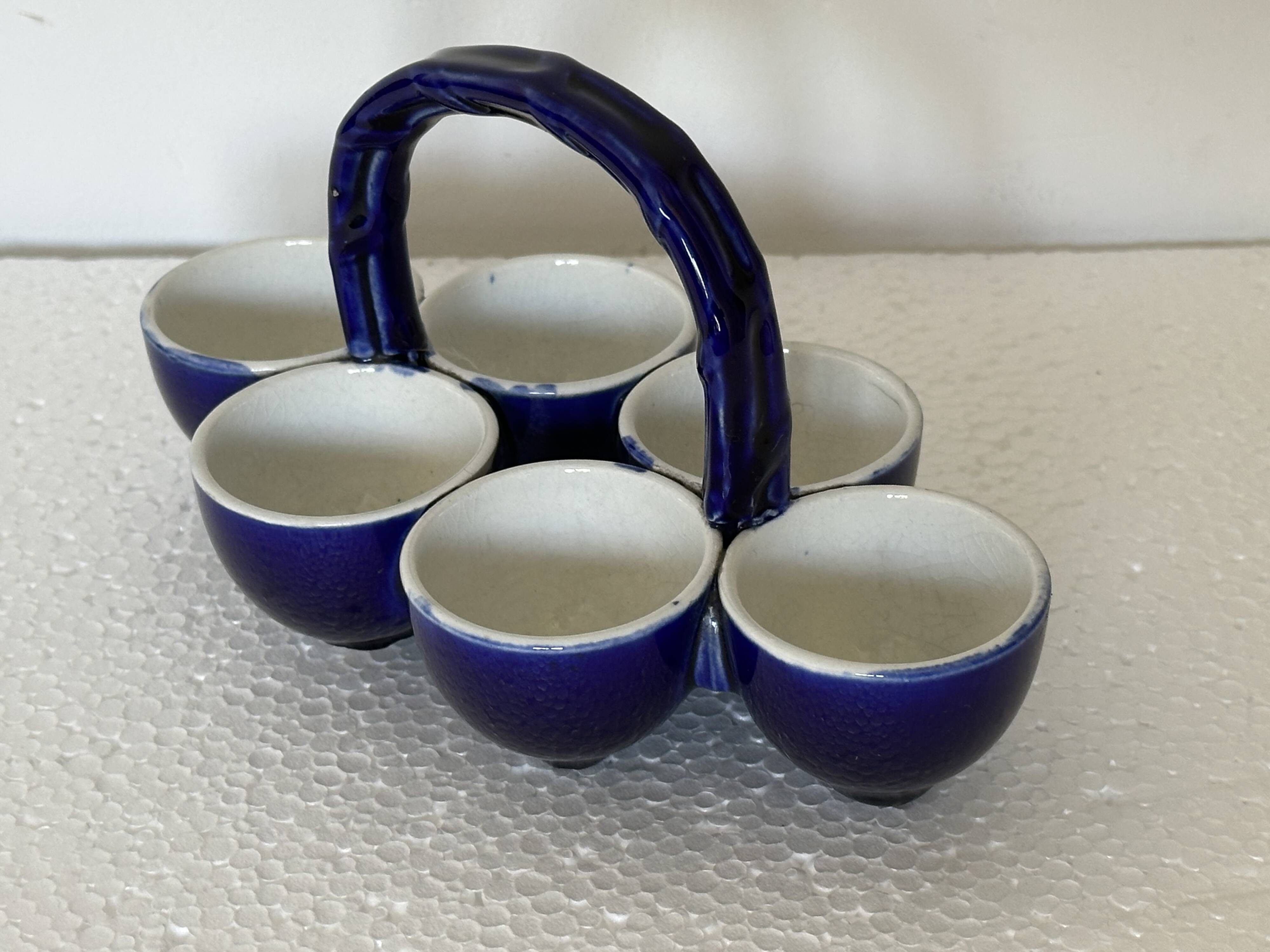 Cobalt Blue Egg Cup Service in earthenware by Georges Dreyfus workshop circa 1900