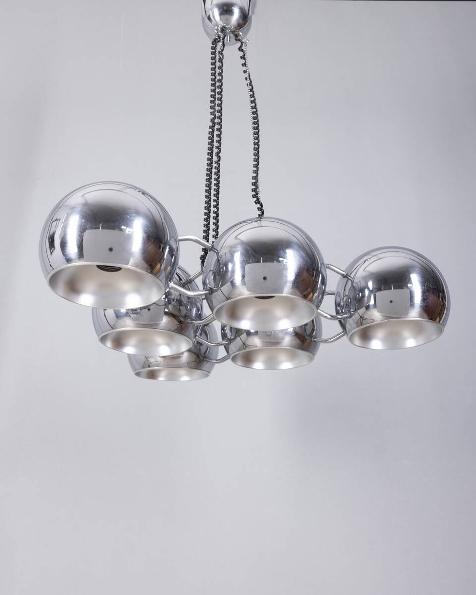 Vintage 1970s chrome-plated chandelier designed by Goffredo Reggiani