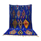 Handmade blue Moroccan rug, decorated, 250cm x 150cm