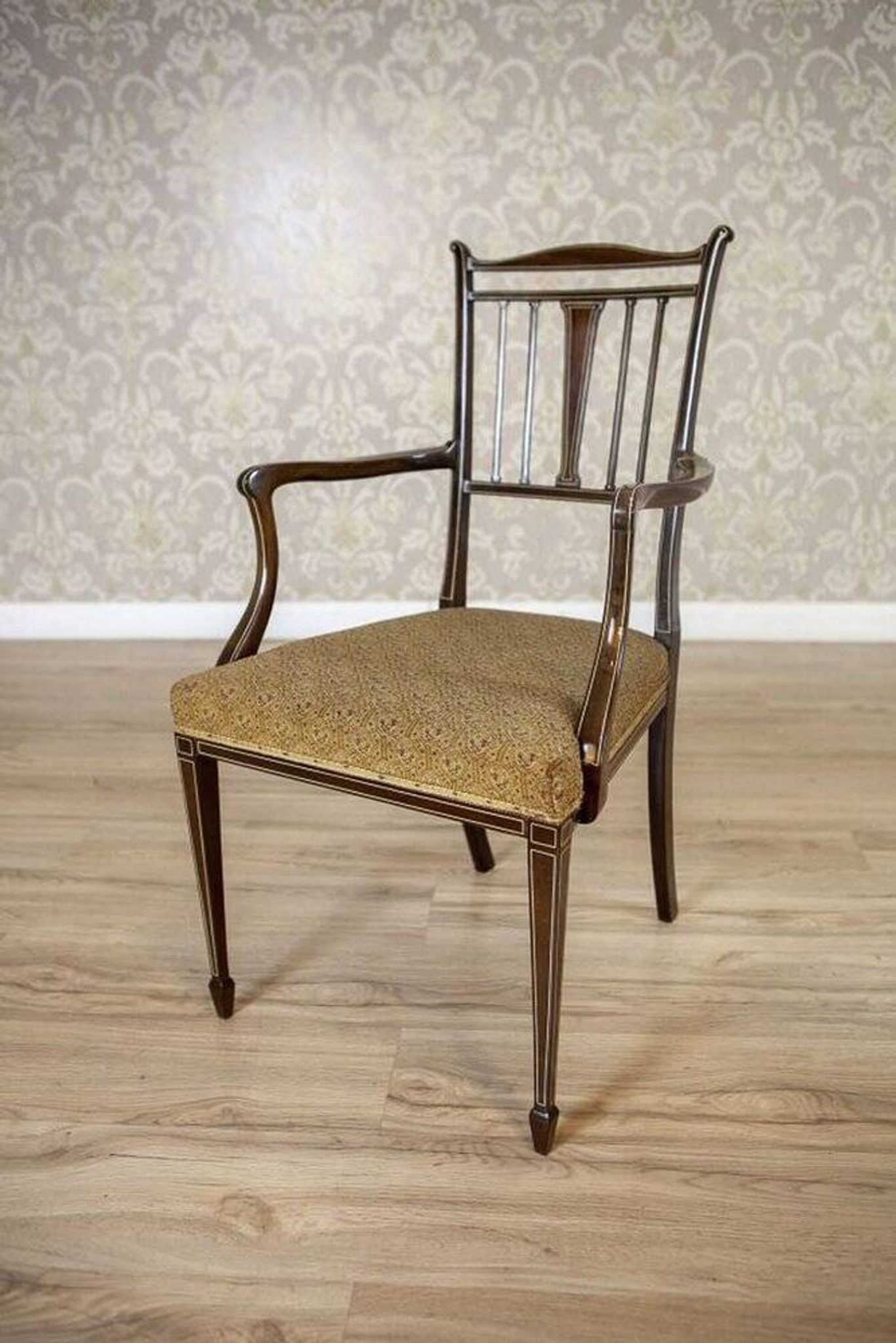 English Sheraton Style Armchairs and Chairs, Late 19th Century, Set of 4