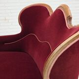 Canapé danois 2 places des années 1930, velours d'ameublement, bois de frêne, retapissé.