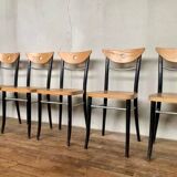 Series of 6 vintage curved wood bistro chairs