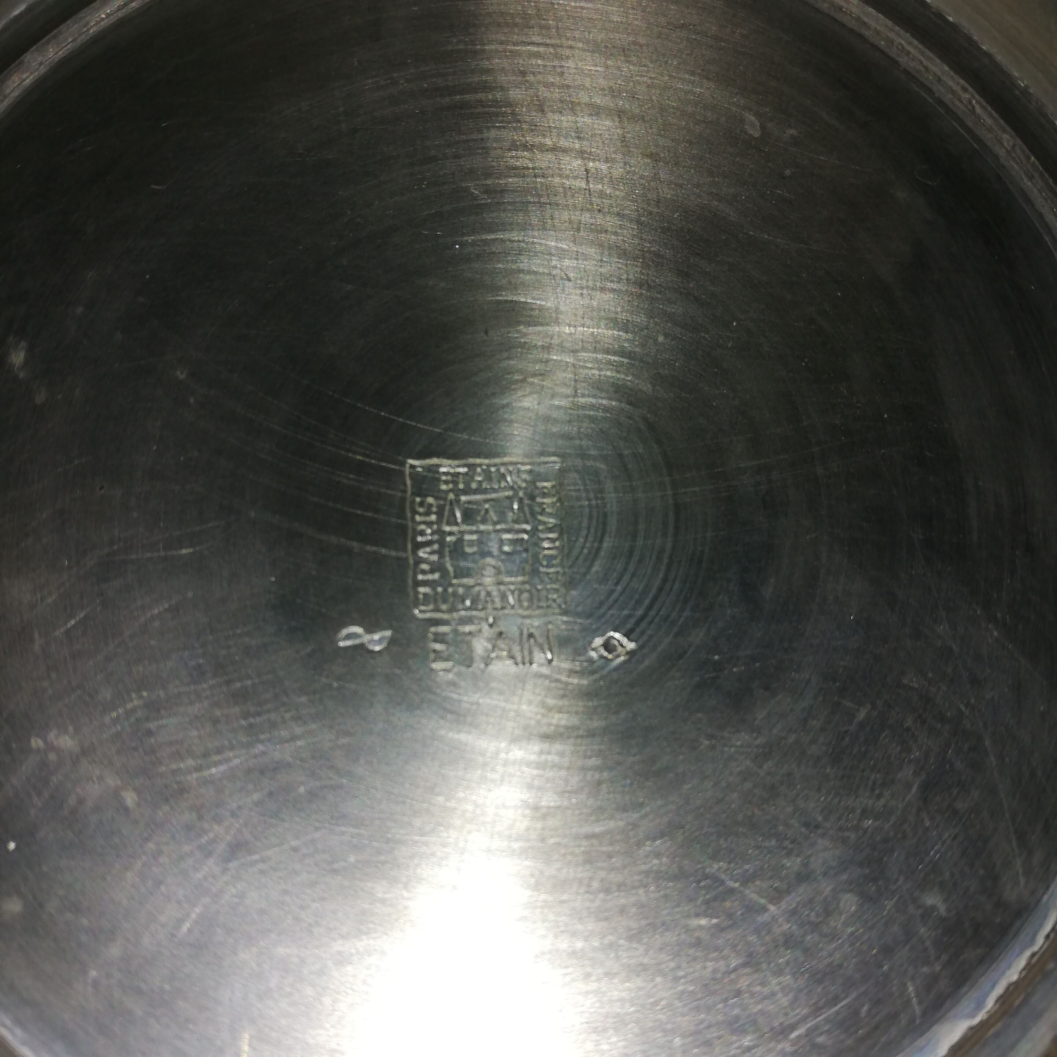 Silver tin teapot signed "from the manor"