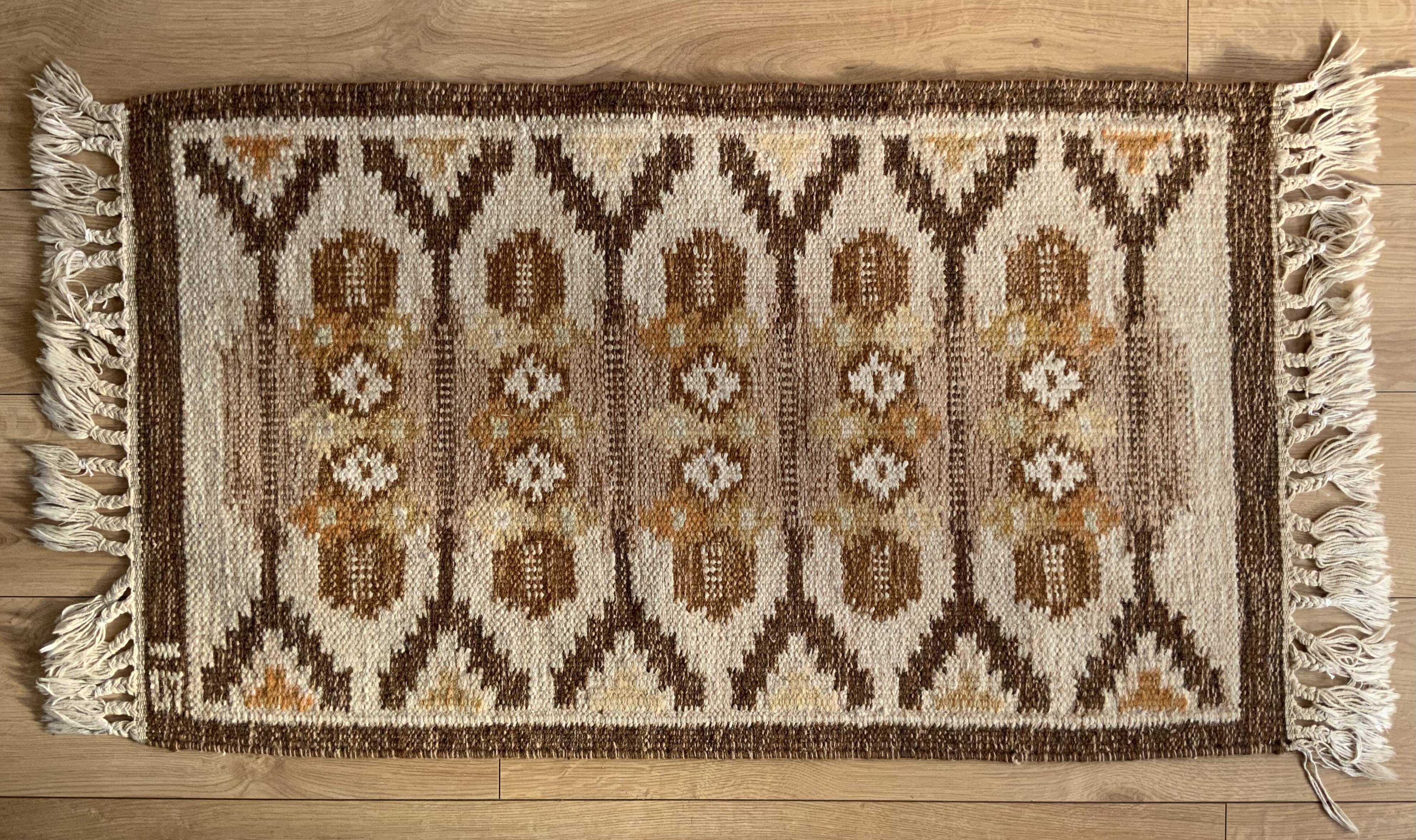 Flatweave Rug Ingegerd Silow, Swedish, Rollakan, Small, Original, Vintage