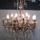 Lustre bronze ancien a pampilles cristal et verre 12 bras 18 lampes