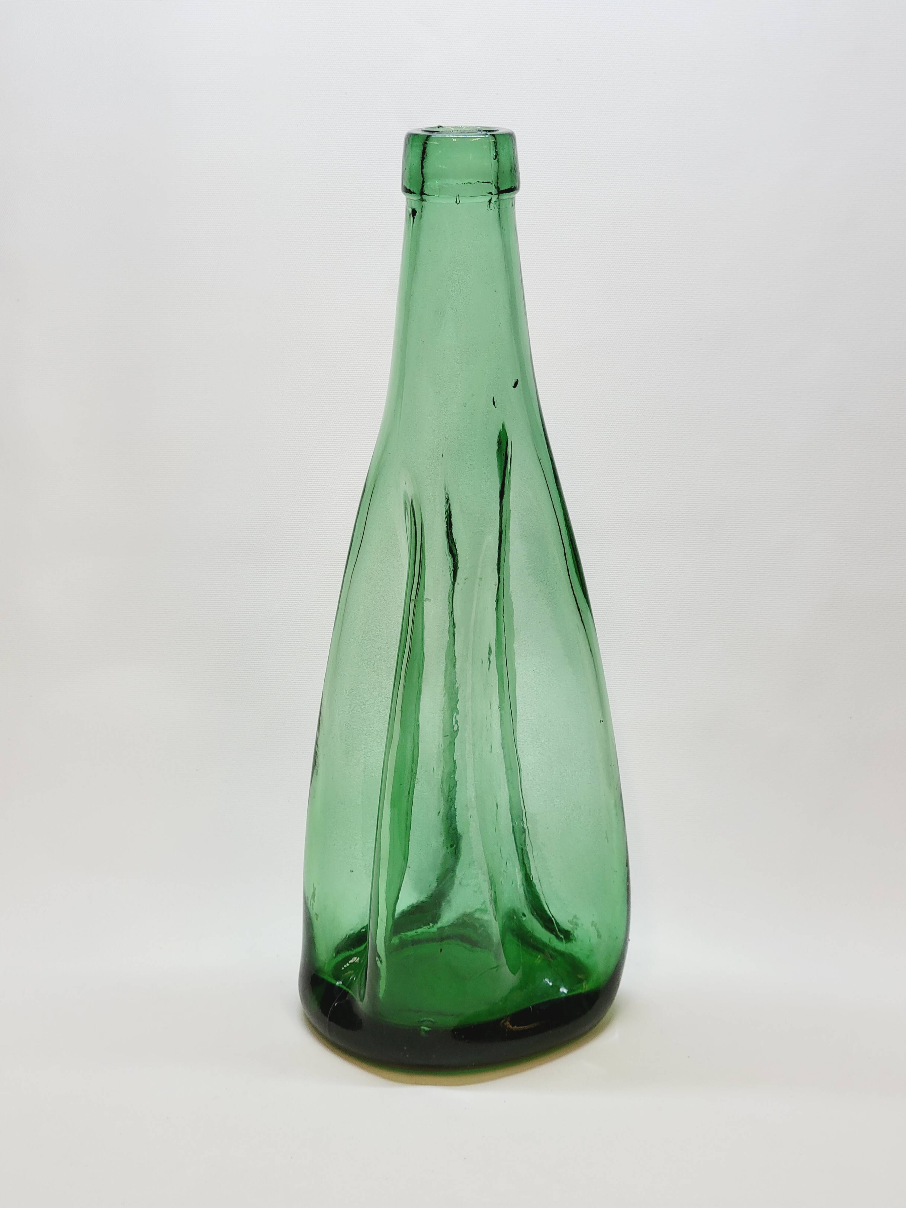 Old Large Pressed Molded Green Crushed Distorted Glass Bottle