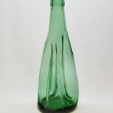Ancienne Grande Bouteille En Verre Pressé Moulé Vert Écrasé Déformé