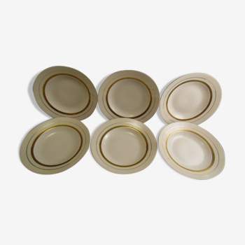 Service de 6 assiettes creuses en porcelaine de Limoges UC blanc et or dorure