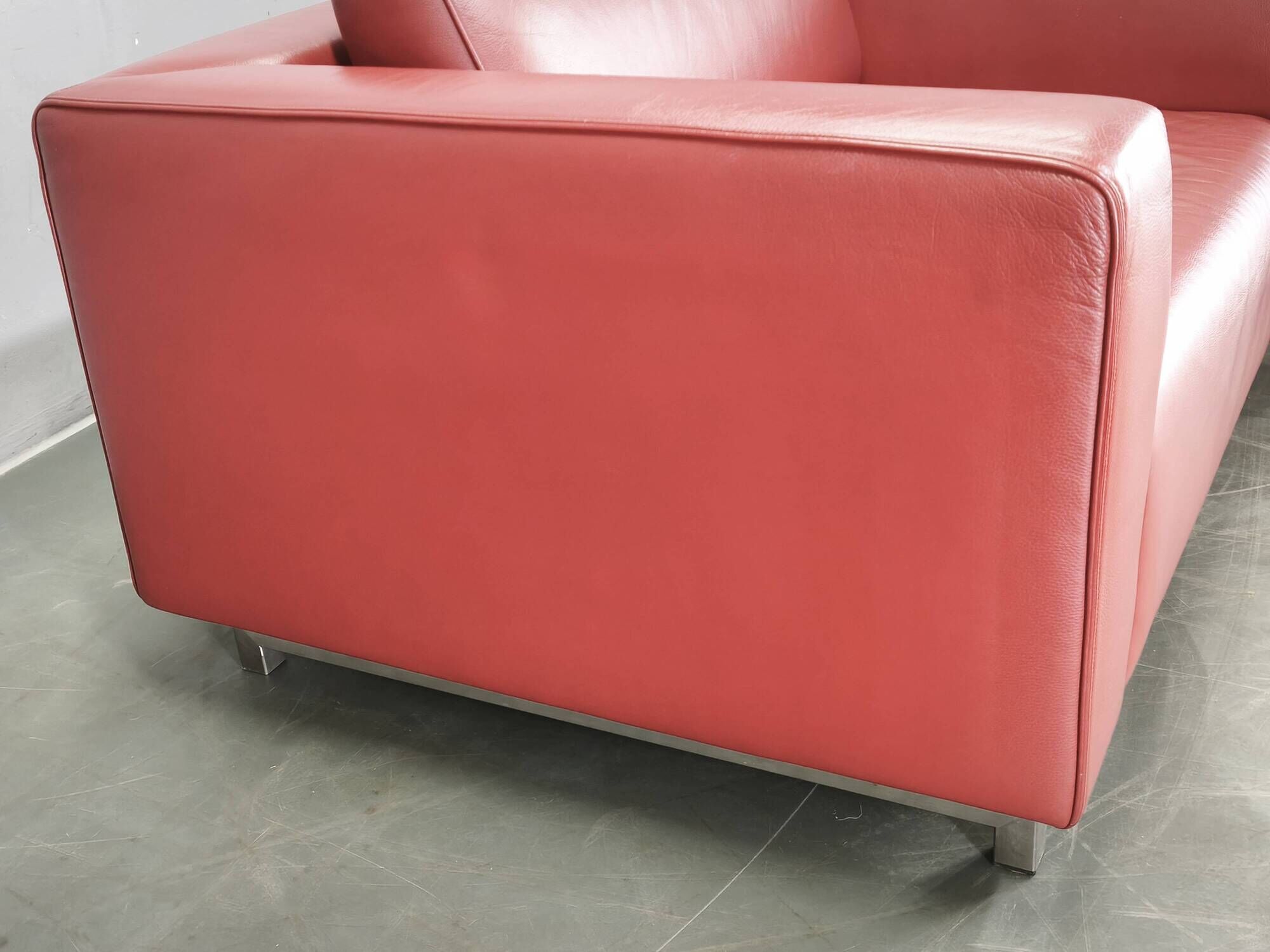 Wittmann Oversized Red Leather Lounge Armchairs and Ottoman, Austria