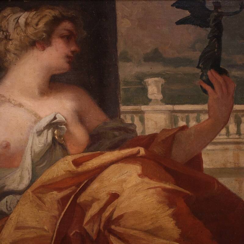Painting signed Pompeo Massani, Allegory of Victory