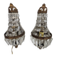 2 wall lamps - gold plated - crystal - 60's