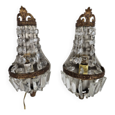 2 appliques - plaqué or - cristal - années 60