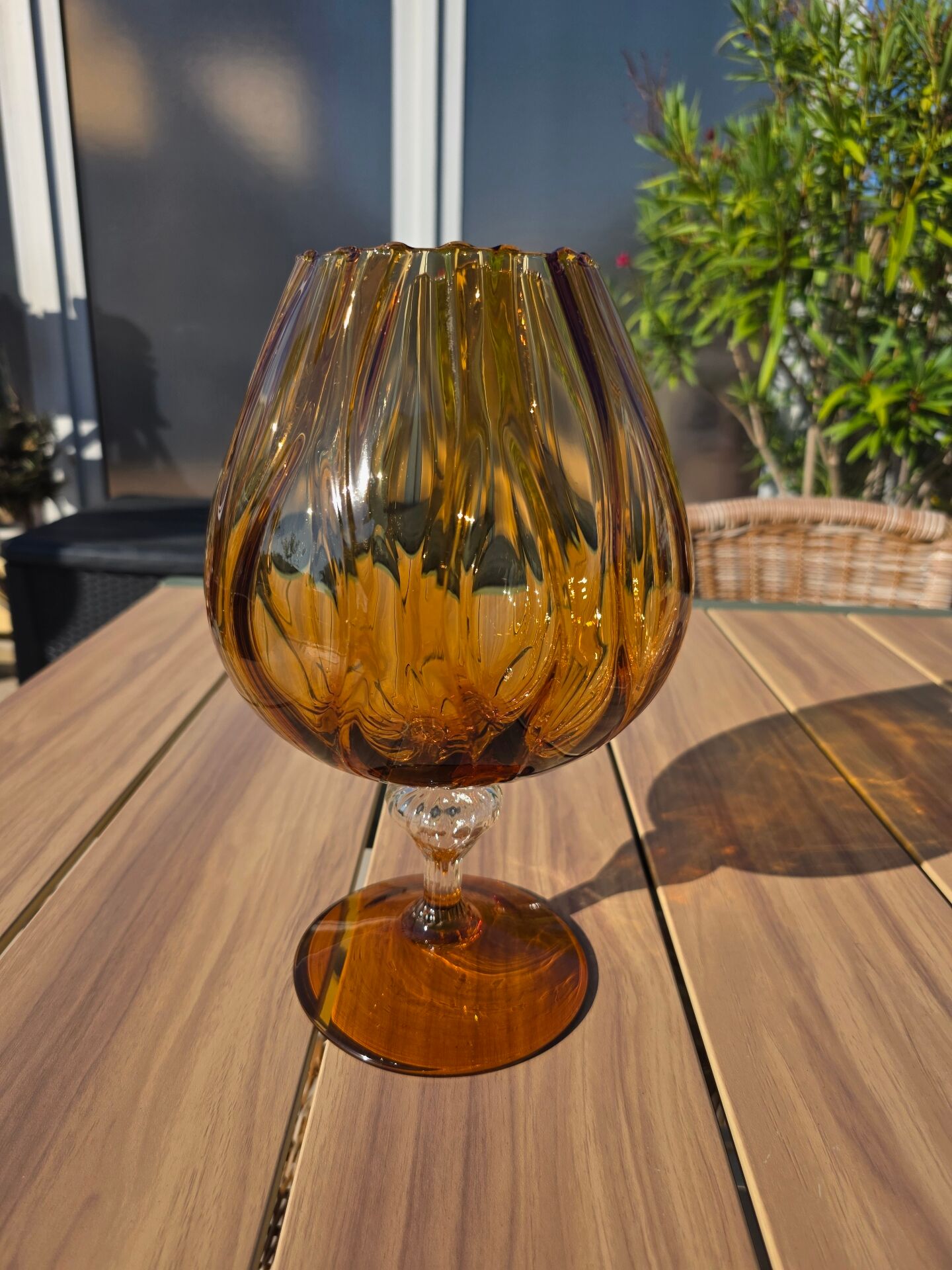 Giant glass 31 cm Empoli blown amber vintage