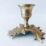 Candlestick in brass holly design