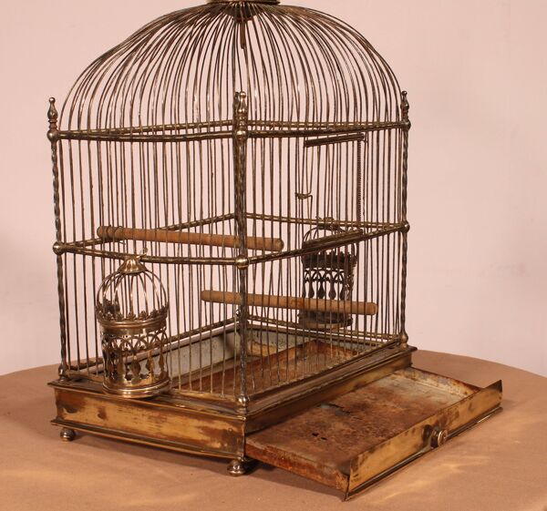 Cage à Oiseaux En Laiton - 19° Siècle