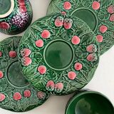 3 earthenware cups and saucers in barbotine fruit decor Salins vintage