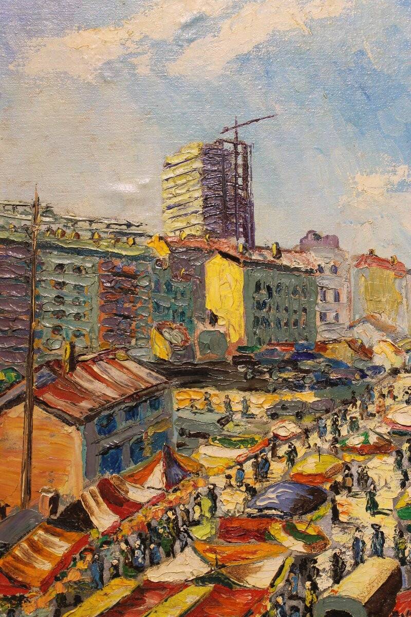 Painting Paris Flea Market, June 1962 - oil on panel