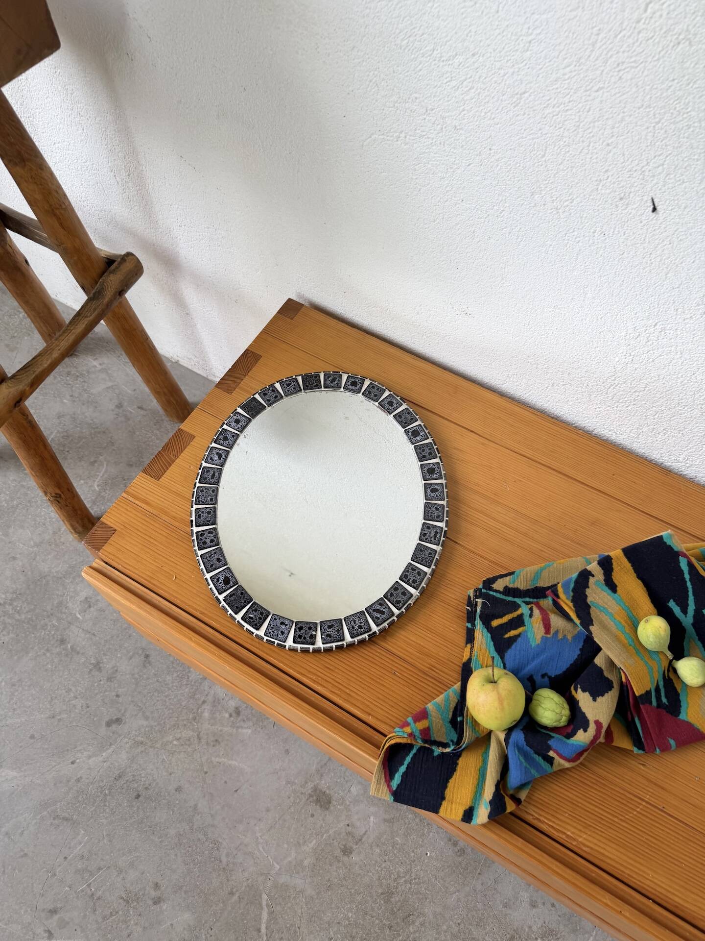 Oval ceramic mosaic mirror from the 50s/60s.