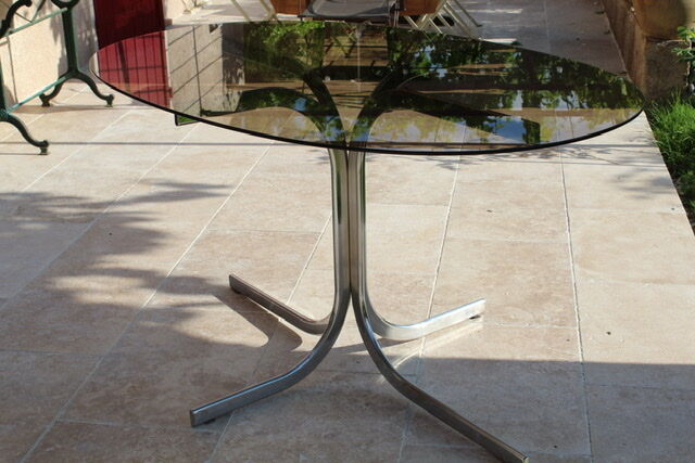 Oval glass and stainless steel table 70s