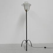 Standing vintage lamp with glass shade and perforated steel shade