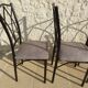 4 black metal chairs with high backs and gray suede tops